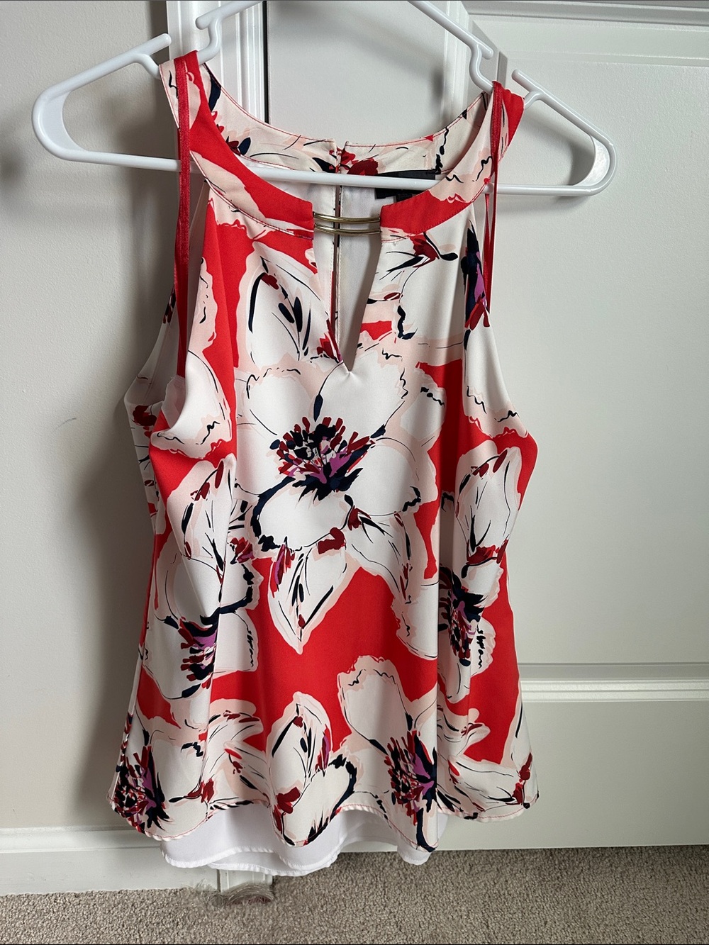 LOFT Orange Sleeveless High Low Blouse with Mandarin Collar